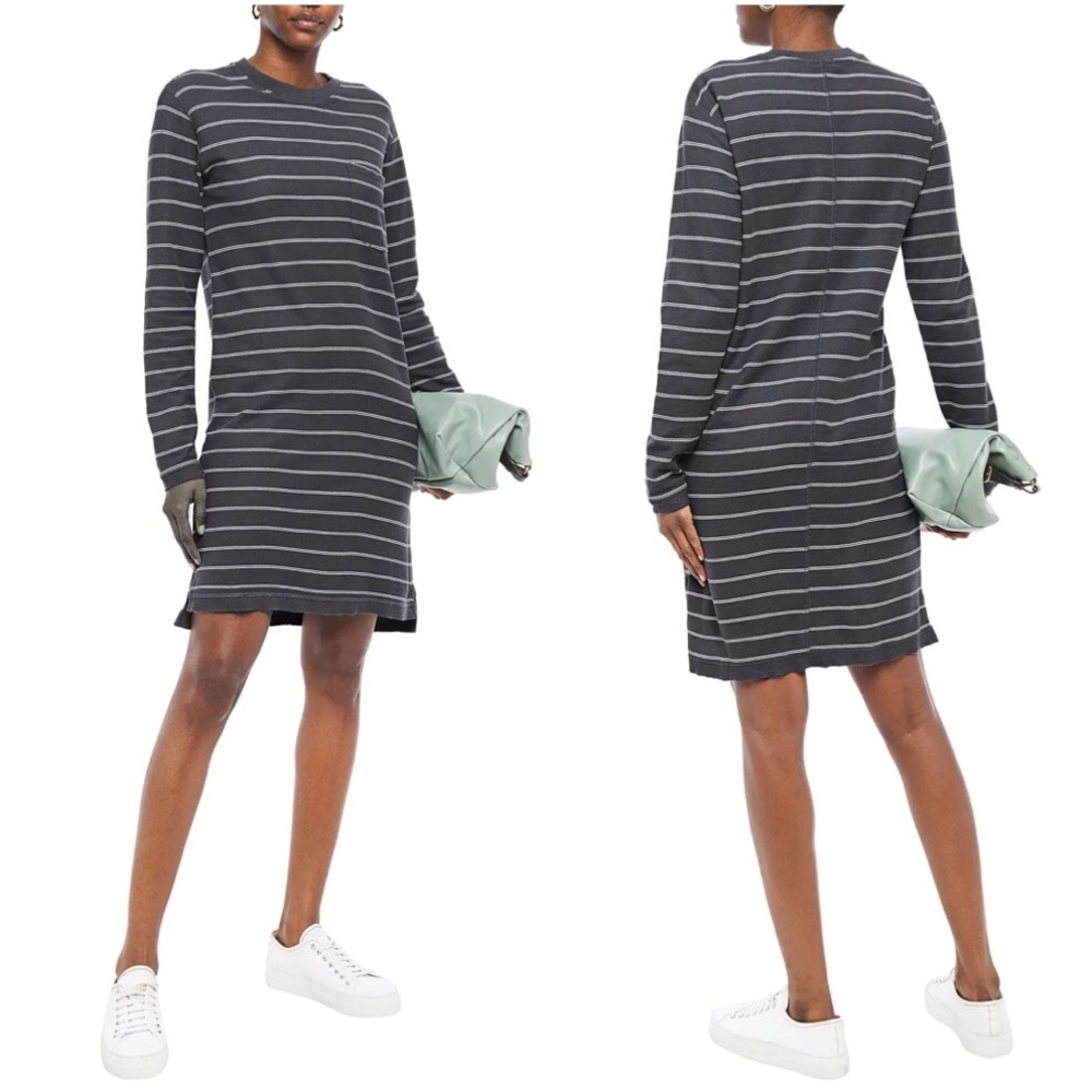 ATM Anthony Thomas Melillo Stripe Piqie Dress in Asphalt/Stone Stripe
